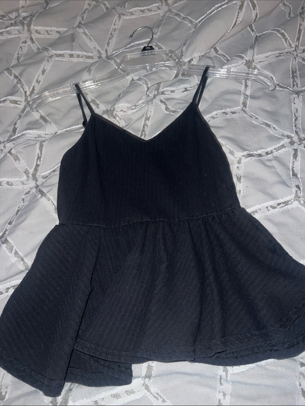 SHEIN Black Ribbed Spaghetti Strap Peplum Top